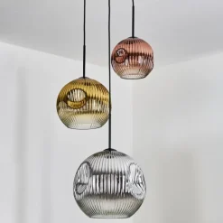 Lampes Dorées-hofstein Ripoll Suspension, Boule lumineuse, Suspension, Suspension grappe Chrome, Or, Clair, Cuivré, Fumé, 3 lumières