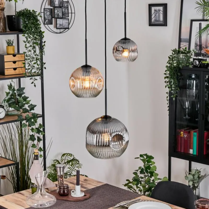 Suspension Verre Fumé-hofstein Ripoll Suspension, Boule lumineuse, Suspension grappe Ambre, Clair, Fumé, 3 lumières