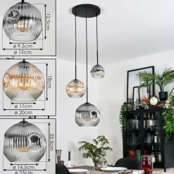 Suspension Verre Fumé-hofstein Ripoll Suspension, Boule lumineuse, Suspension grappe Ambre, Clair, Fumé, 3 lumières