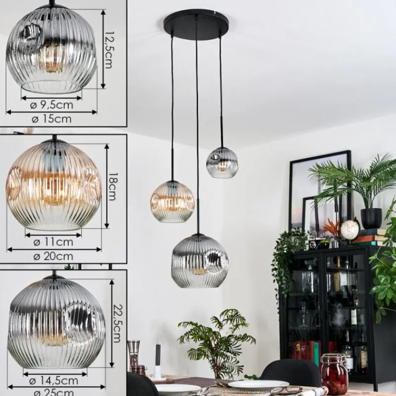 Suspension Verre Fumé-hofstein Ripoll Suspension, Boule lumineuse, Suspension grappe Ambre, Clair, Fumé, 3 lumières