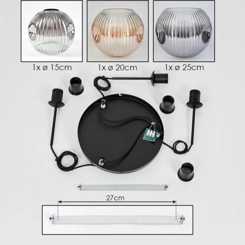 Suspension Verre Fumé-hofstein Ripoll Suspension, Boule lumineuse, Suspension grappe Ambre, Clair, Fumé, 3 lumières