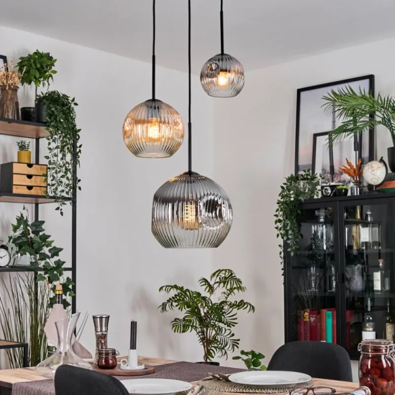 Suspension Verre Fumé-hofstein Ripoll Suspension, Boule lumineuse, Suspension grappe Ambre, Clair, Fumé, 3 lumières