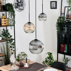 Suspension Verre Fumé-hofstein Ripoll Suspension, Boule lumineuse, Suspension grappe Ambre, Clair, Fumé, 3 lumières