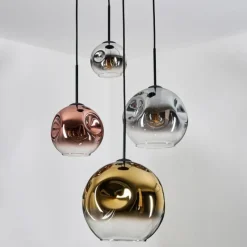 Lampes Dorées-hofstein Ripoll Suspension, Boule lumineuse, Suspension grappe Chrome, Or, Clair, Cuivré, Fumé, 4 lumières