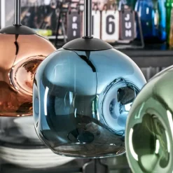 hofstein Ripoll Suspension, Boule lumineuse, Suspension Bleu, Vert, Cuivré, 3 lumières