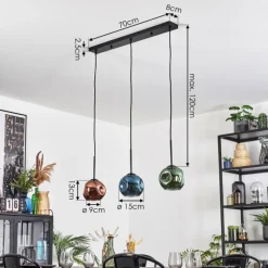 hofstein Ripoll Suspension, Boule lumineuse, Suspension Bleu, Vert, Cuivré, 3 lumières