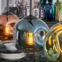 hofstein Ripoll Suspension, Boule lumineuse, Suspension Bleu, Vert, Cuivré, 3 lumières