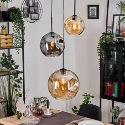 hofstein Ripoll Suspension, Boule lumineuse, Suspension grappe Ambre, Fumé, 3 lumières