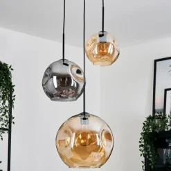 hofstein Ripoll Suspension, Boule lumineuse, Suspension grappe Ambre, Fumé, 3 lumières