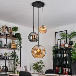 hofstein Ripoll Suspension, Boule lumineuse, Suspension grappe Ambre, Fumé, 3 lumières