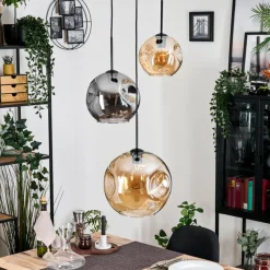 hofstein Ripoll Suspension, Boule lumineuse, Suspension grappe Ambre, Fumé, 3 lumières