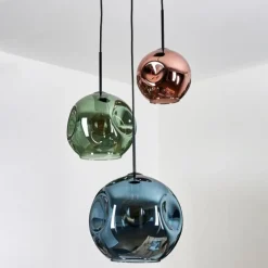 hofstein Ripoll Suspension, Boule lumineuse, Suspension grappe Bleu, Vert, Cuivré, 3 lumières