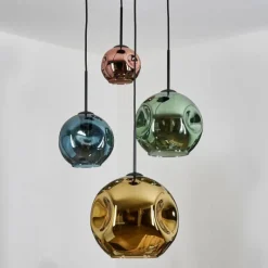 hofstein Ripoll Suspension, Boule lumineuse, Suspension grappe Bleu, Or, Vert, Cuivré, 4 lumières