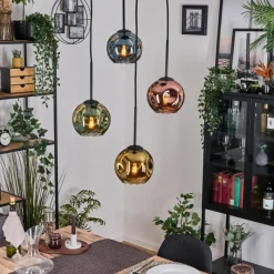 hofstein Ripoll Suspension, Boule lumineuse, Suspension grappe Bleu, Or, Vert, Cuivré, 4 lumières