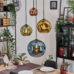 hofstein Ripoll Suspension, Boule lumineuse, Suspension grappe Bleu, Or, Vert, Cuivré, 4 lumières