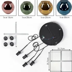 hofstein Ripoll Suspension, Boule lumineuse, Suspension grappe Bleu, Or, Vert, Cuivré, 4 lumières