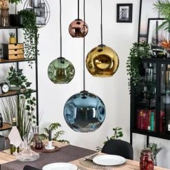 hofstein Ripoll Suspension, Boule lumineuse, Suspension grappe Bleu, Or, Vert, Cuivré, 4 lumières