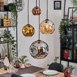 Lampes Dorées-hofstein Ripoll Suspension, Boule lumineuse, Suspension grappe Ambre, Or, Cuivré, Fumé, 4 lumières