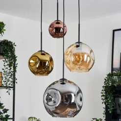 Lampes Dorées-hofstein Ripoll Suspension, Boule lumineuse, Suspension grappe Ambre, Or, Cuivré, Fumé, 4 lumières