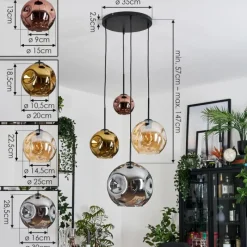 Lampes Dorées-hofstein Ripoll Suspension, Boule lumineuse, Suspension grappe Ambre, Or, Cuivré, Fumé, 4 lumières