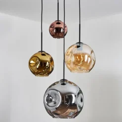 Lampes Dorées-hofstein Ripoll Suspension, Boule lumineuse, Suspension grappe Ambre, Or, Cuivré, Fumé, 4 lumières