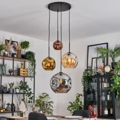 Lampes Dorées-hofstein Ripoll Suspension, Boule lumineuse, Suspension grappe Ambre, Or, Cuivré, Fumé, 4 lumières