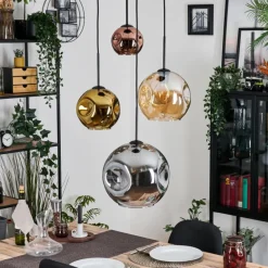 Lampes Dorées-hofstein Ripoll Suspension, Boule lumineuse, Suspension grappe Ambre, Or, Cuivré, Fumé, 4 lumières