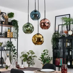 hofstein Ripoll Suspension, Boule lumineuse, Suspension grappe Bleu, Or, Vert, Cuivré, 4 lumières