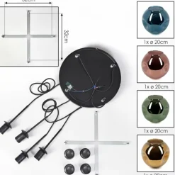 hofstein Ripoll Suspension, Boule lumineuse, Suspension grappe Bleu, Or, Vert, Cuivré, 4 lumières