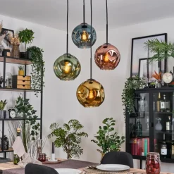 hofstein Ripoll Suspension, Boule lumineuse, Suspension grappe Bleu, Or, Vert, Cuivré, 4 lumières