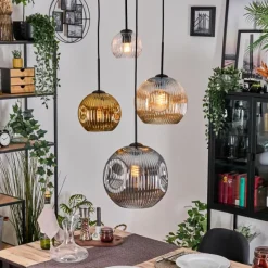 Lampes Dorées-hofstein Ripoll Suspension, Boule lumineuse, Suspension grappe Ambre, Or, Clair, Fumé, 4 lumières