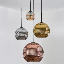 Lampes Dorées-hofstein Ripoll Suspension, Boule lumineuse, Suspension grappe Ambre, Or, Cuivré, Fumé, 4 lumières