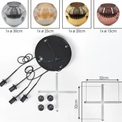 Lampes Dorées-hofstein Ripoll Suspension, Boule lumineuse, Suspension grappe Ambre, Or, Cuivré, Fumé, 4 lumières