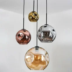 Lampes Dorées-hofstein Ripoll Suspension, Boule lumineuse, Suspension grappe Ambre, Or, Cuivré, Fumé, 4 lumières