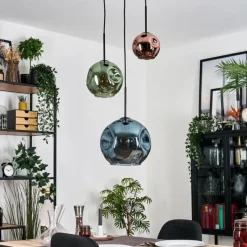 hofstein Ripoll Suspension, Boule lumineuse, Suspension grappe Bleu, Vert, Cuivré, 3 lumières