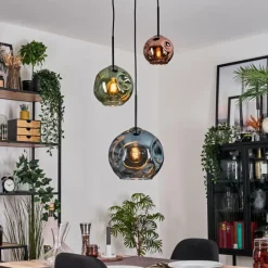 hofstein Ripoll Suspension, Boule lumineuse, Suspension grappe Bleu, Vert, Cuivré, 3 lumières