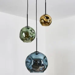 hofstein Ripoll Suspension, Boule lumineuse, Suspension grappe Bleu, Or, Vert, 3 lumières