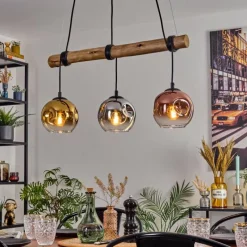 Lampes Dorées-hofstein Ripoll Suspension, Boule lumineuse, Suspension Écru, Noir, 3 lumières