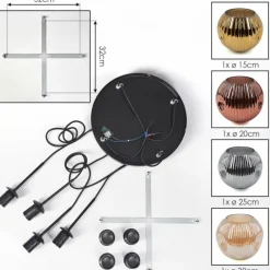 Lampes Dorées-hofstein Ripoll Suspension, Boule lumineuse, Suspension grappe Ambre, Or, Cuivré, Fumé, 4 lumières