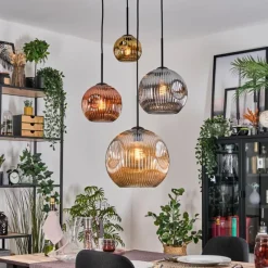 Lampes Dorées-hofstein Ripoll Suspension, Boule lumineuse, Suspension grappe Ambre, Or, Cuivré, Fumé, 4 lumières