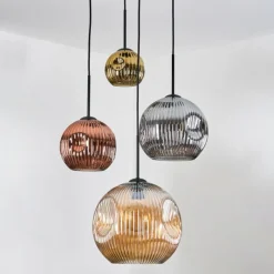 Lampes Dorées-hofstein Ripoll Suspension, Boule lumineuse, Suspension grappe Ambre, Or, Cuivré, Fumé, 4 lumières