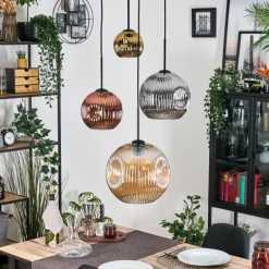 Lampes Dorées-hofstein Ripoll Suspension, Boule lumineuse, Suspension grappe Ambre, Or, Cuivré, Fumé, 4 lumières