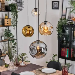 Lampes Dorées-hofstein Ripoll Suspension, Boule lumineuse, Suspension grappe Ambre, Chrome, Or, Clair, Fumé, 4 lumières