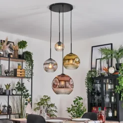 Lampes Dorées-hofstein Ripoll Suspension, Boule lumineuse, Suspension grappe Ambre, Or, Clair, Cuivré, Fumé, 4 lumières