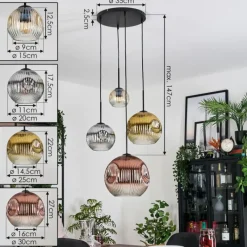 Lampes Dorées-hofstein Ripoll Suspension, Boule lumineuse, Suspension grappe Ambre, Or, Clair, Cuivré, Fumé, 4 lumières