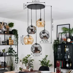 hofstein Ripoll Suspension, Boule lumineuse, Suspension grappe Ambre, Fumé, 5 lumières