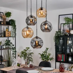 hofstein Ripoll Suspension, Boule lumineuse, Suspension grappe Ambre, Fumé, 5 lumières