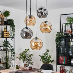 Suspension Verre Fumé-hofstein Ripoll Suspension, Boule lumineuse, Suspension grappe Ambre, Fumé, 5 lumières