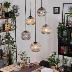 Suspension Verre Fumé-hofstein Ripoll Suspension, Boule lumineuse, Suspension grappe Ambre, Clair, Fumé, 5 lumières