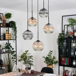 Suspension Verre Fumé-hofstein Ripoll Suspension, Boule lumineuse, Suspension grappe Ambre, Clair, Fumé, 5 lumières